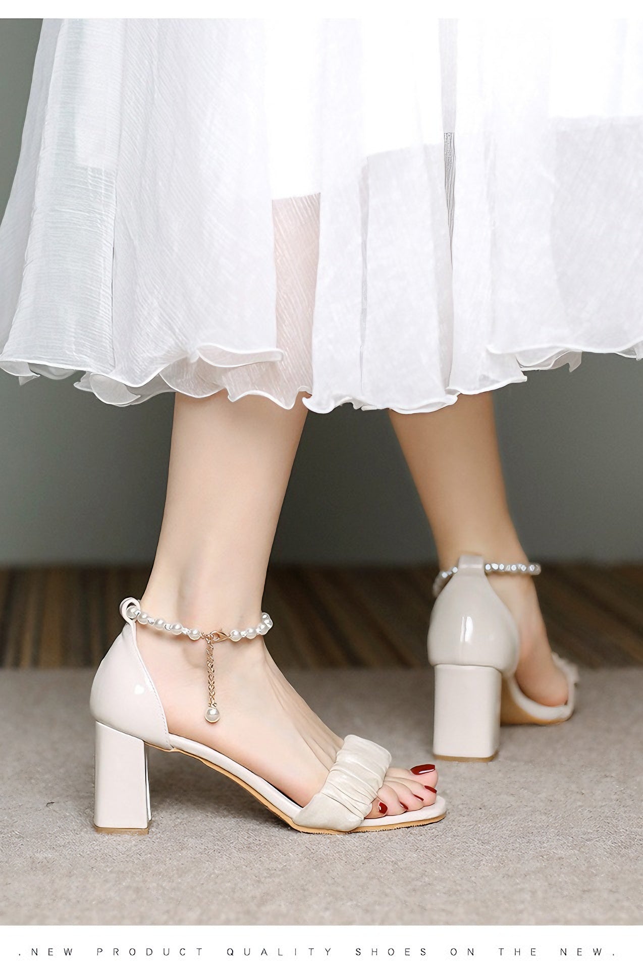 acelimosf™-White pearl chain niche high heel sandals