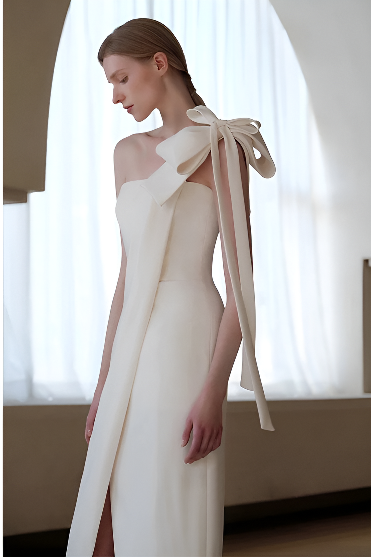 acelimosf™-Elegant banquet sexy slit one-shoulder white evening dress