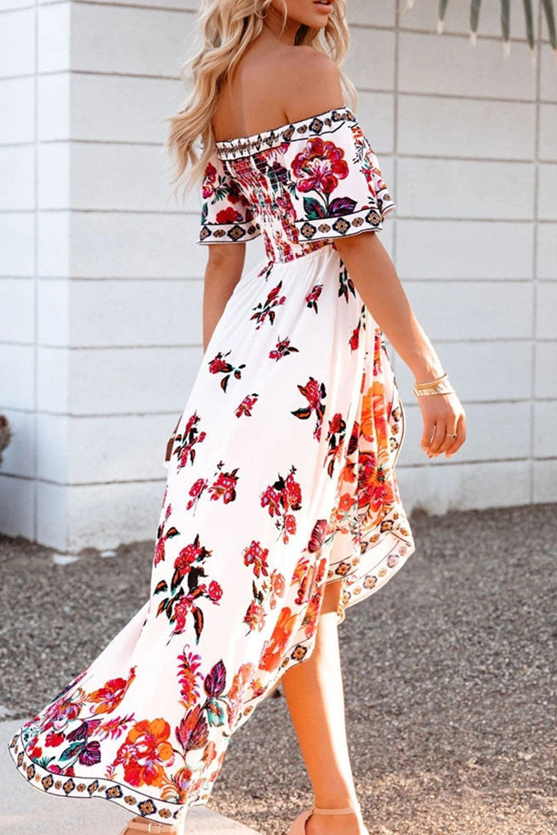 acelimosf™-Fashion Street Print Patchwork Off the Shoulder Irregular Dresses