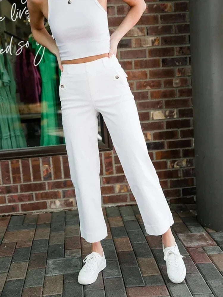 Women Stretch Twill Cropped Wide Leg Pant-(BUY 2 FREE SHIPPING)