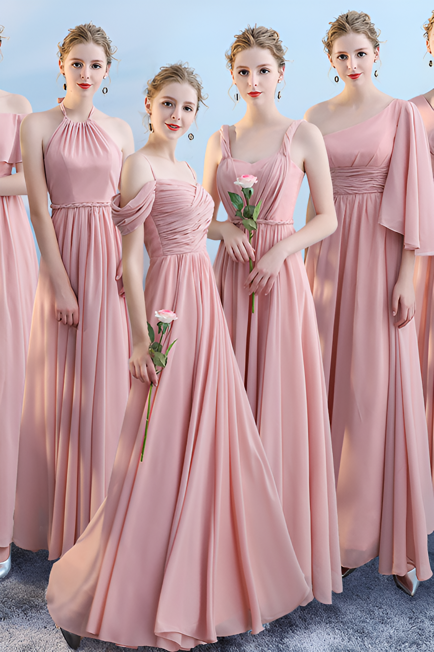 acelimosf™-Bridesmaid dress annual party banquet pink evening dress