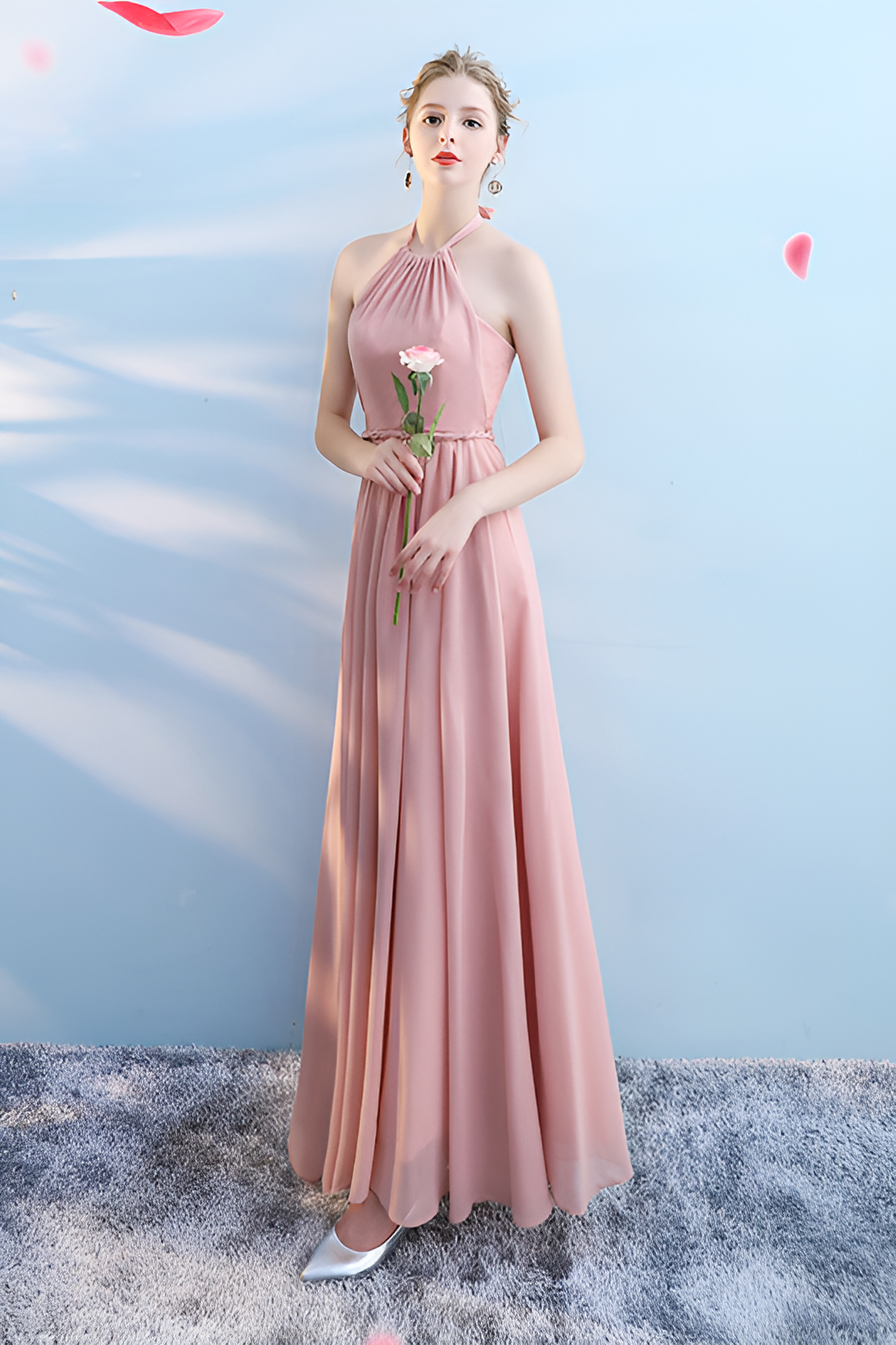 acelimosf™-Bridesmaid dress annual party banquet pink evening dress