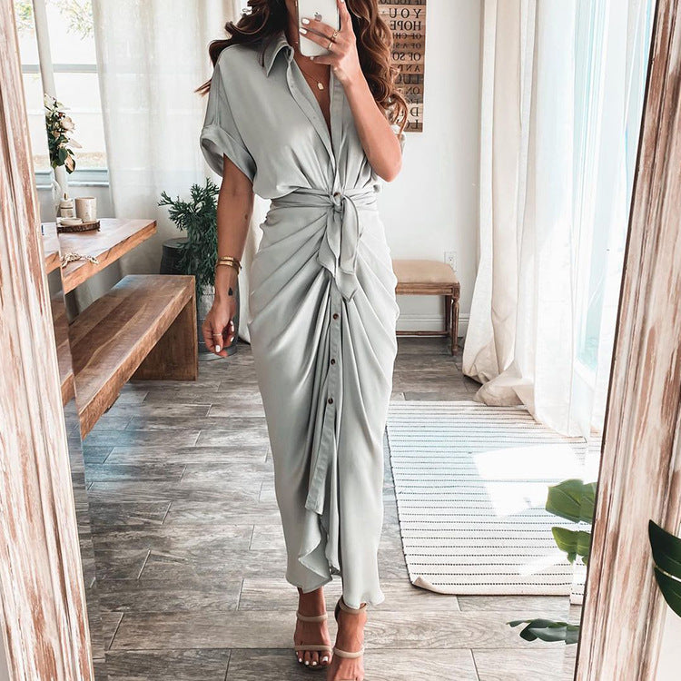 Women's Satin Button Shirt Dress