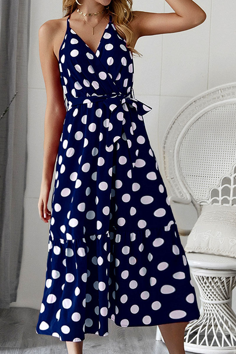 acelimosf™-Fashion Casual Dot Frenulum V Neck A Line Dresses