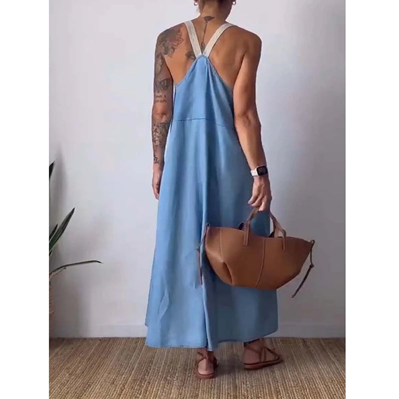 Women's Simple Cotton And Linen Suspender Dress