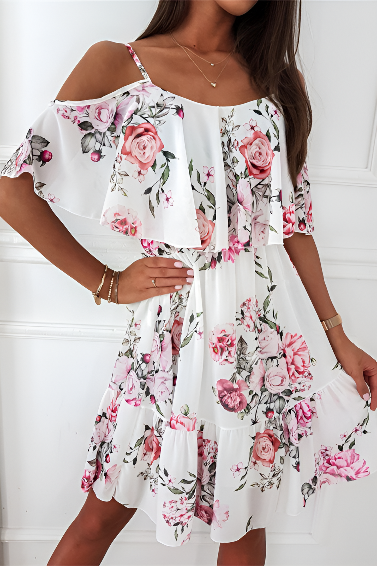 acelimosf™-Chiffon printed strapless off-shoulder sexy dress