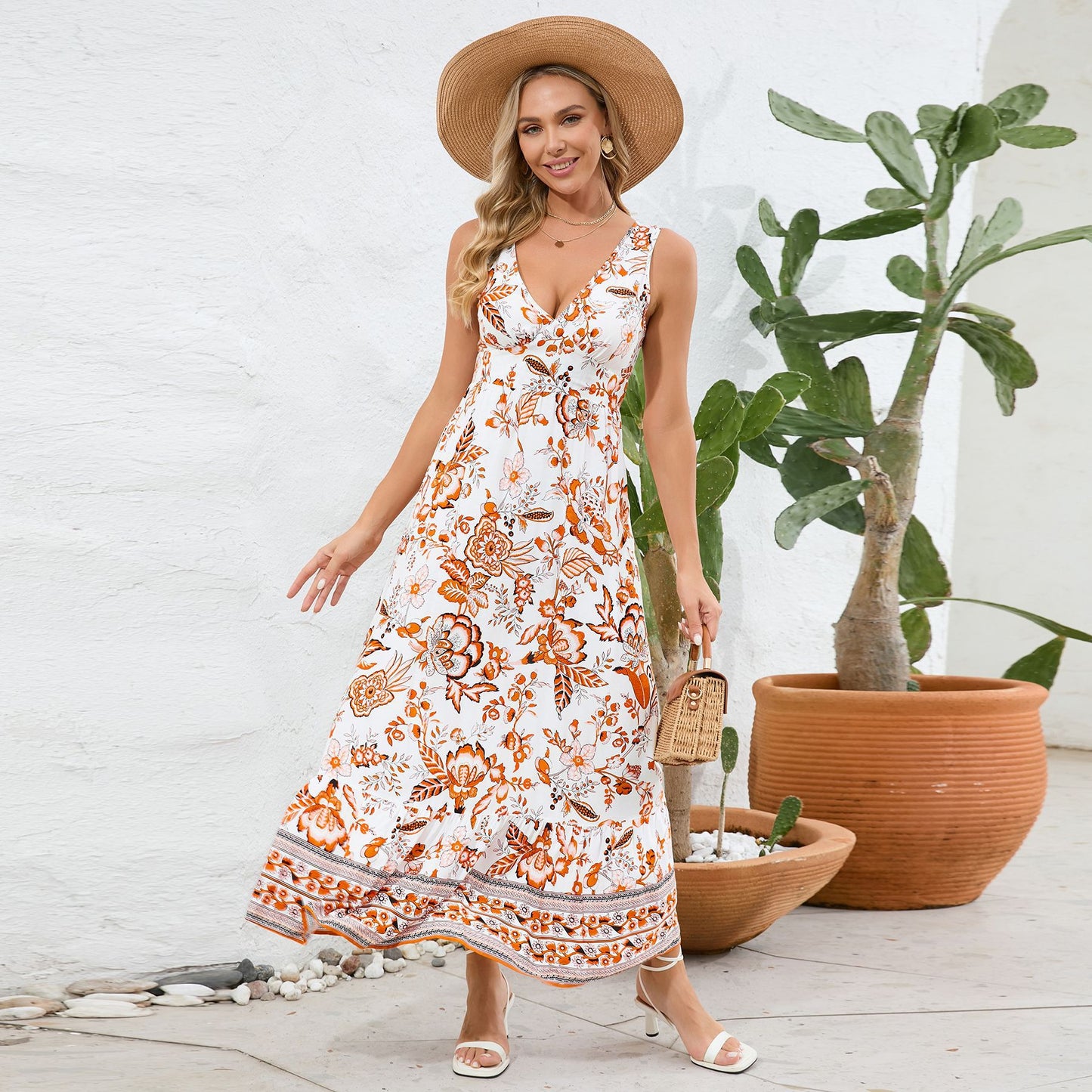 acelimosf™-Vintage Floral Print Summer Maxi Dress