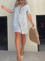 acelimosf™-Short Sleeve Casual Denim Shirt Dress