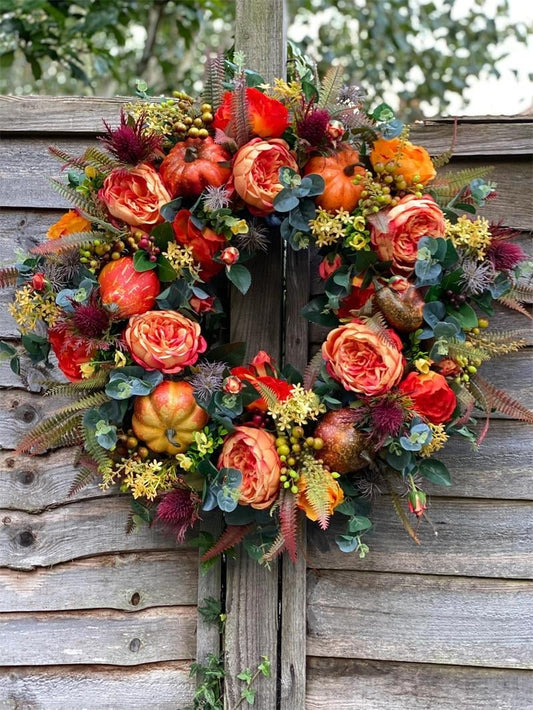 💖Fall Peony And Pumpkin Wreath - Year Round Wreath