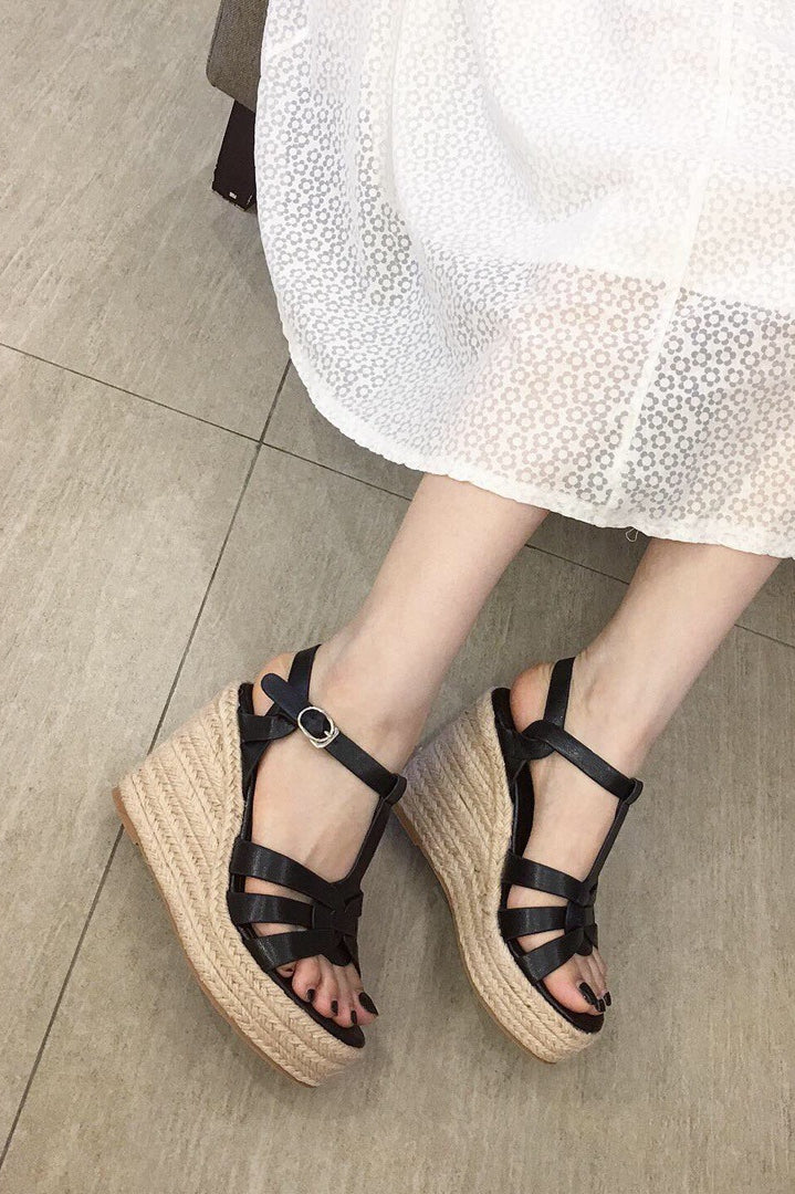 acelimosf™-Platform thick-soled straw high-heeled sandals