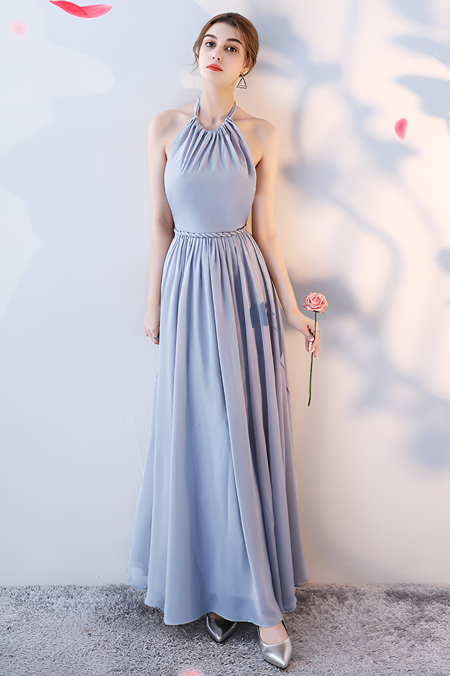 acelimosf™-Bridesmaid dress annual party banquet silver gray evening dress