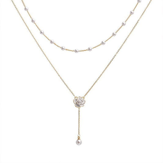 Double-Layered Pearl Camellia Necklace