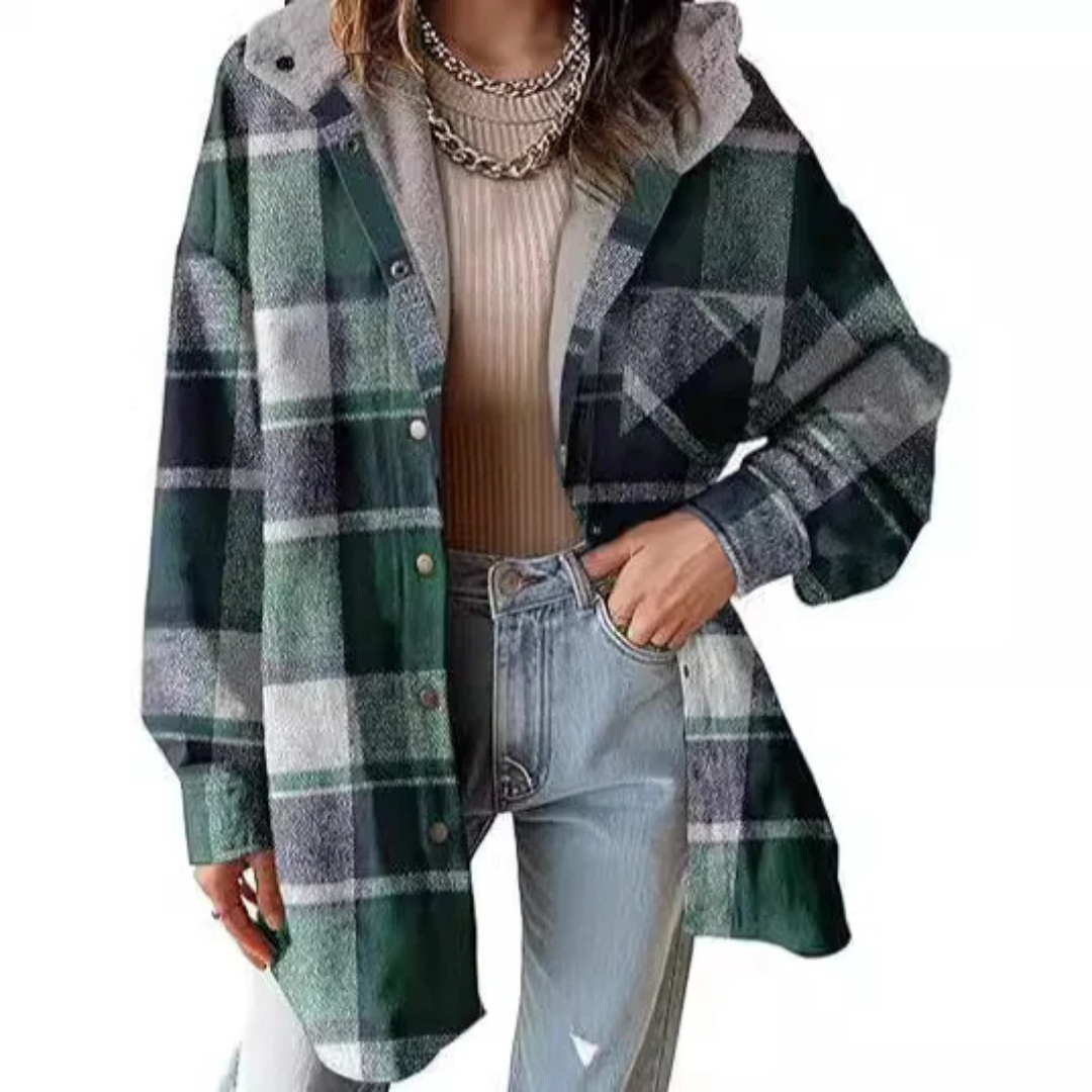 TALLULAH - Relaxed Fit Hooded Plaid Jacket
