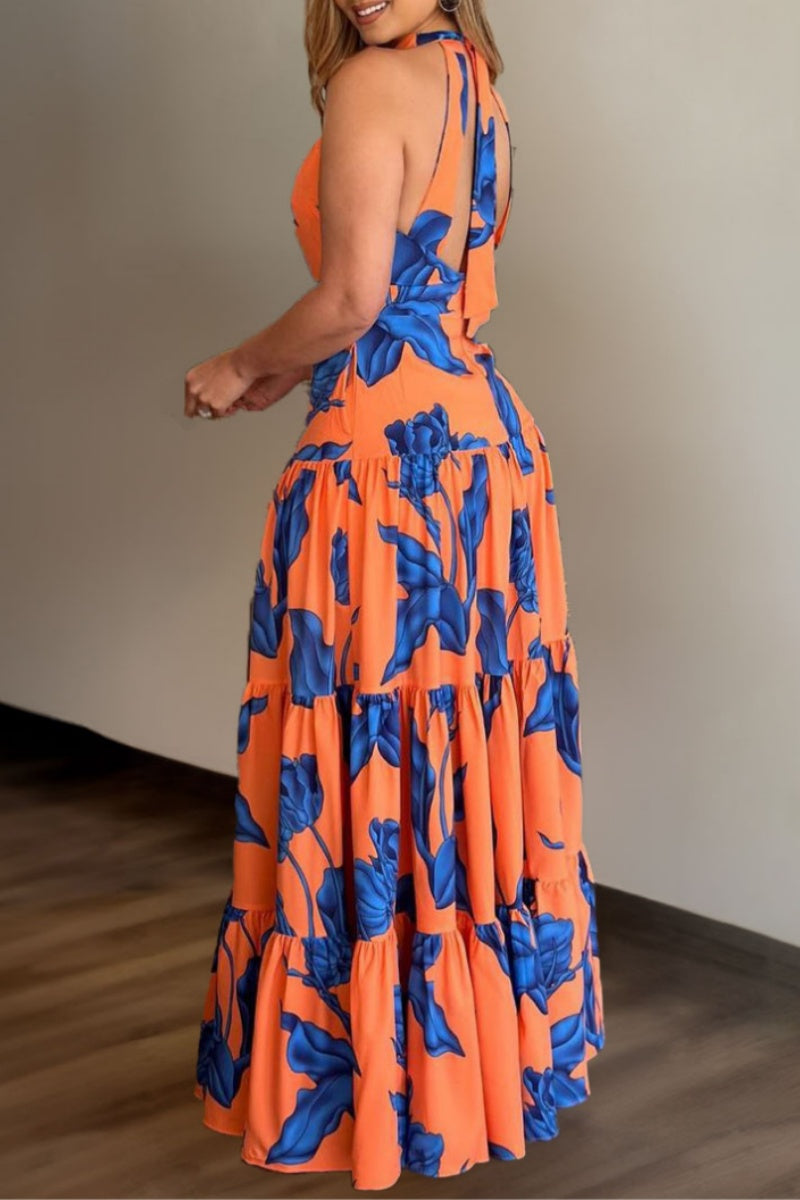 acelimosf™-Casual Print Backless Halter Long Dress Dresses