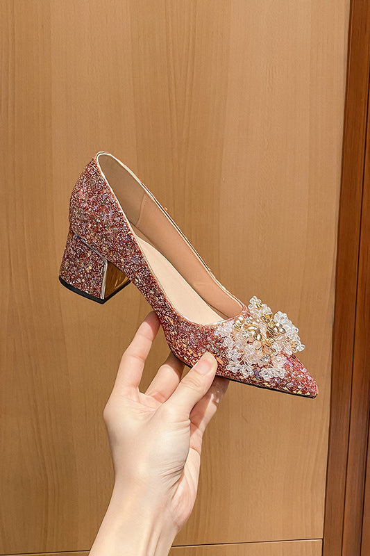 acelimosf™-Thick heels with evening dress sequined high heels