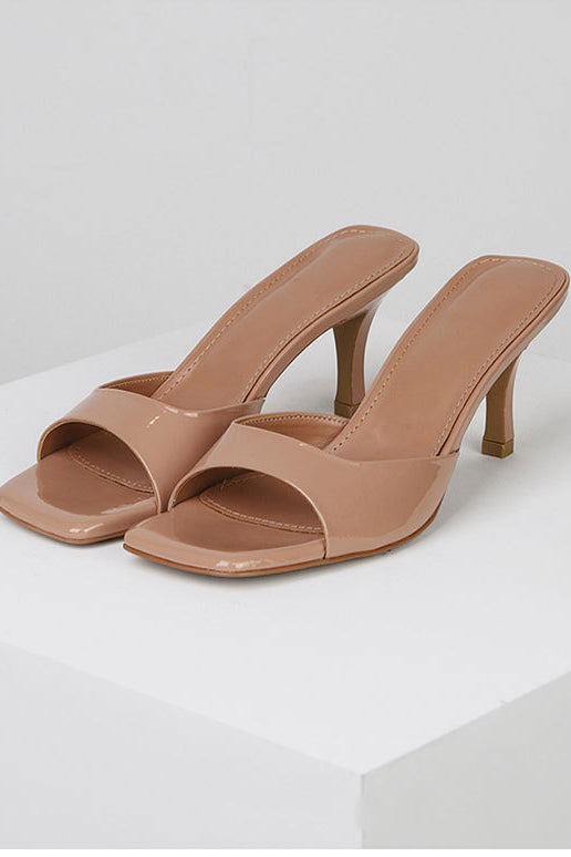 acelimosf™-Nude stiletto open toe slippers square toe high heels