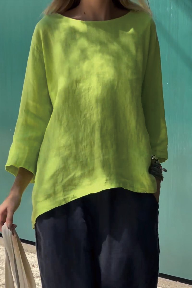Women Solid Color Cotton And Linen Long Sleeve Shirt