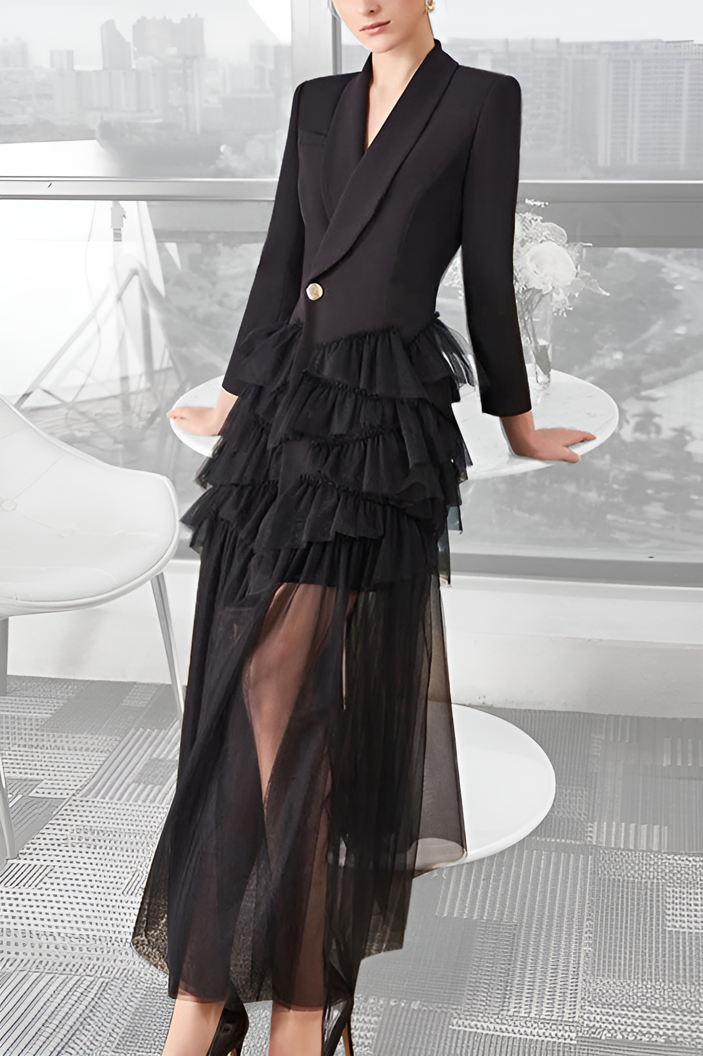 acelimosf™-Mesh splicing suit evening dress