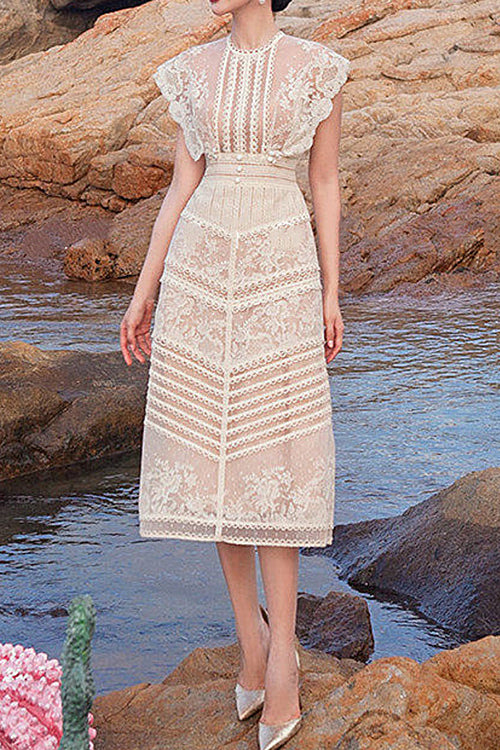 acelimosf™-Crochet lace elegant embroidered dress