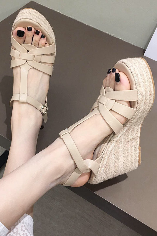 acelimosf™-Platform thick-soled straw high-heeled sandals