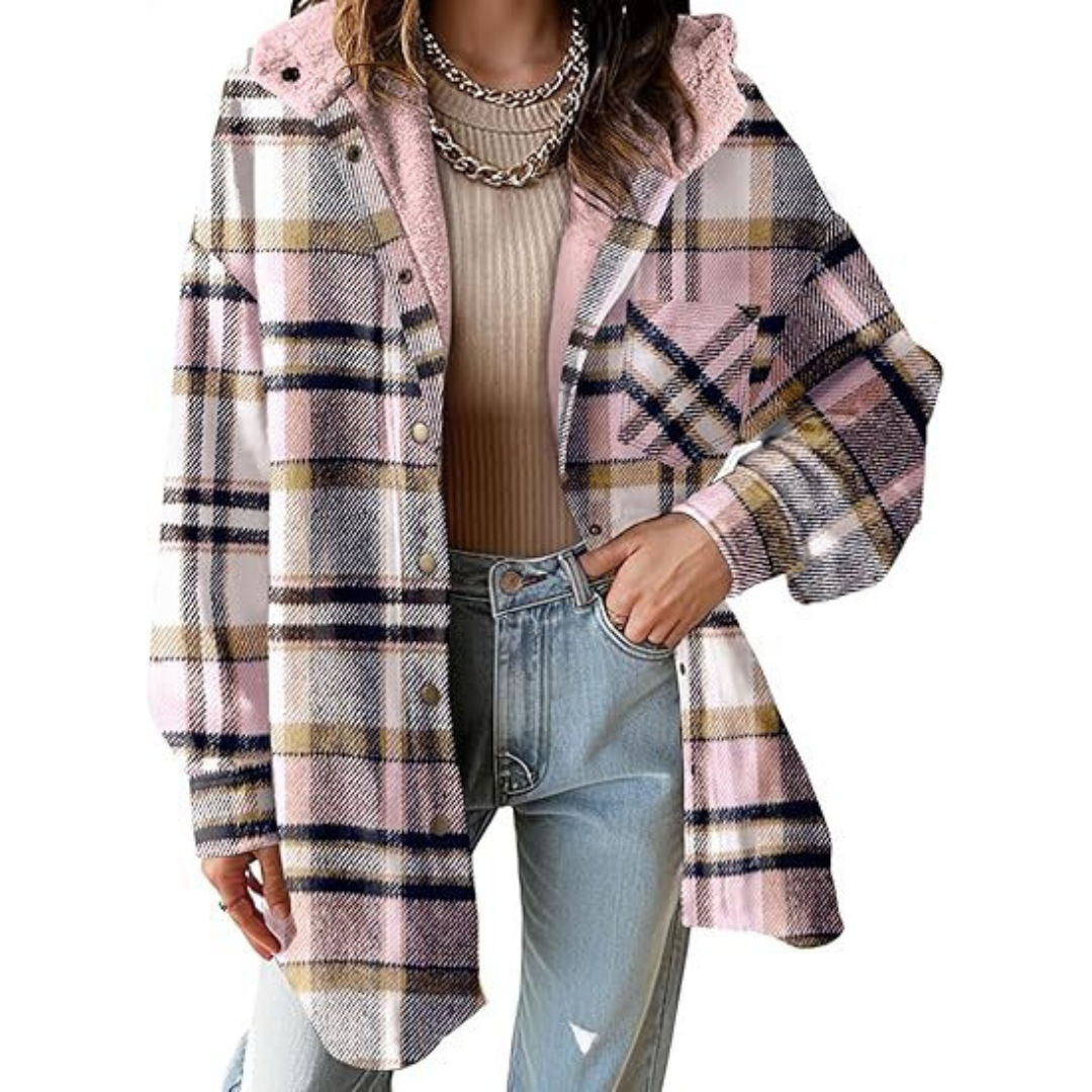 TALLULAH - Relaxed Fit Hooded Plaid Jacket