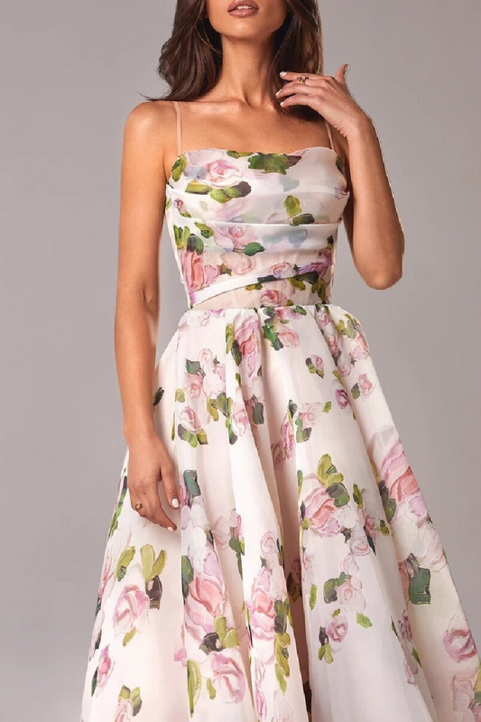 acelimosf™-Strapless sleeveless printed full skirt dress