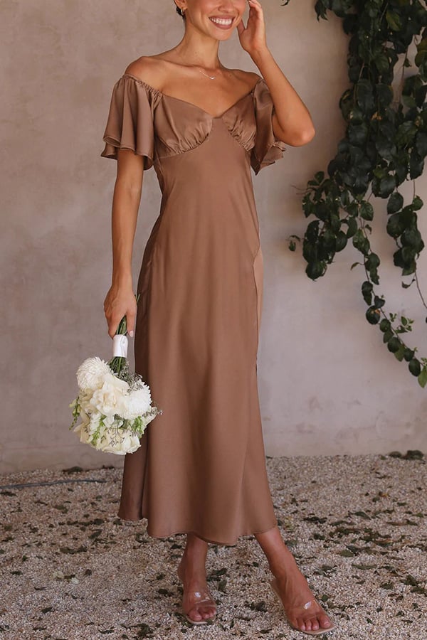 acelimosf™-Satin Short Sleeve Sexy Off-shoulder Dress