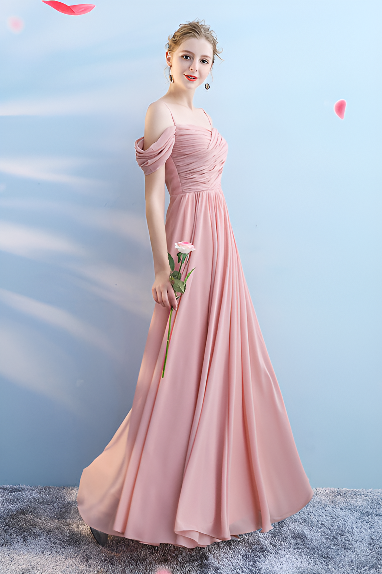 acelimosf™-Bridesmaid dress annual party banquet pink evening dress