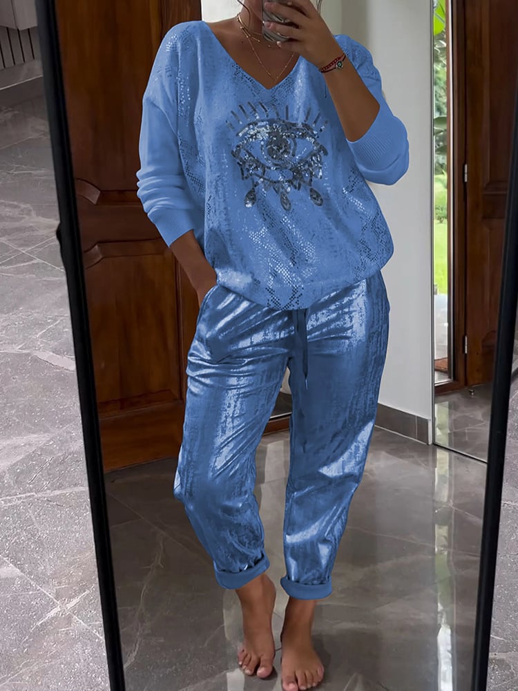 Evil Eye Gold Foil Top and Glittering Pants Set