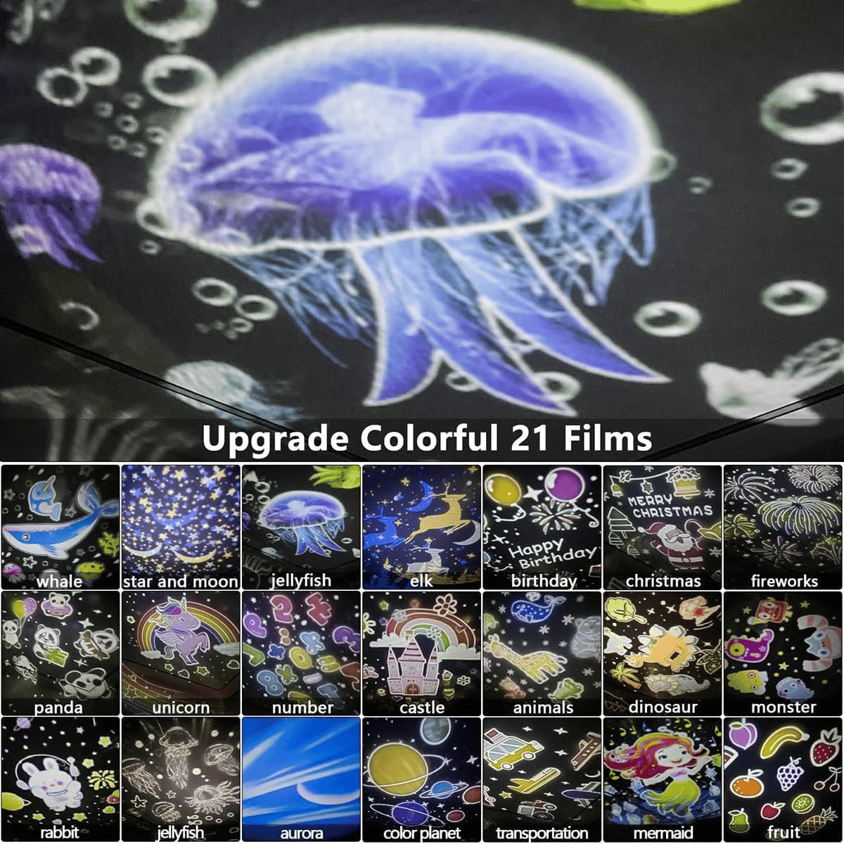Projector Night Light for Kids 15 Sets of Films🔋Type-C Charging