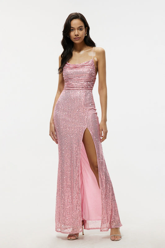 acelimosf™-Sleeveless halter dress slim fit hip sequined long skirt