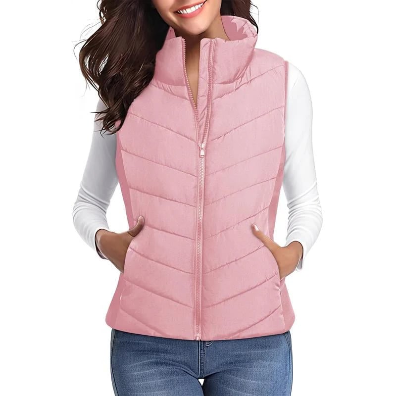 ✨️Womens Sleeveless Zip Up Outerwear Stand Collar Quilted Puffer Vest💗
