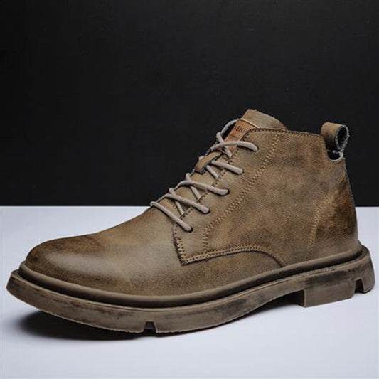 Men's Lace-Up Round Toe Work Casual Leather Boots