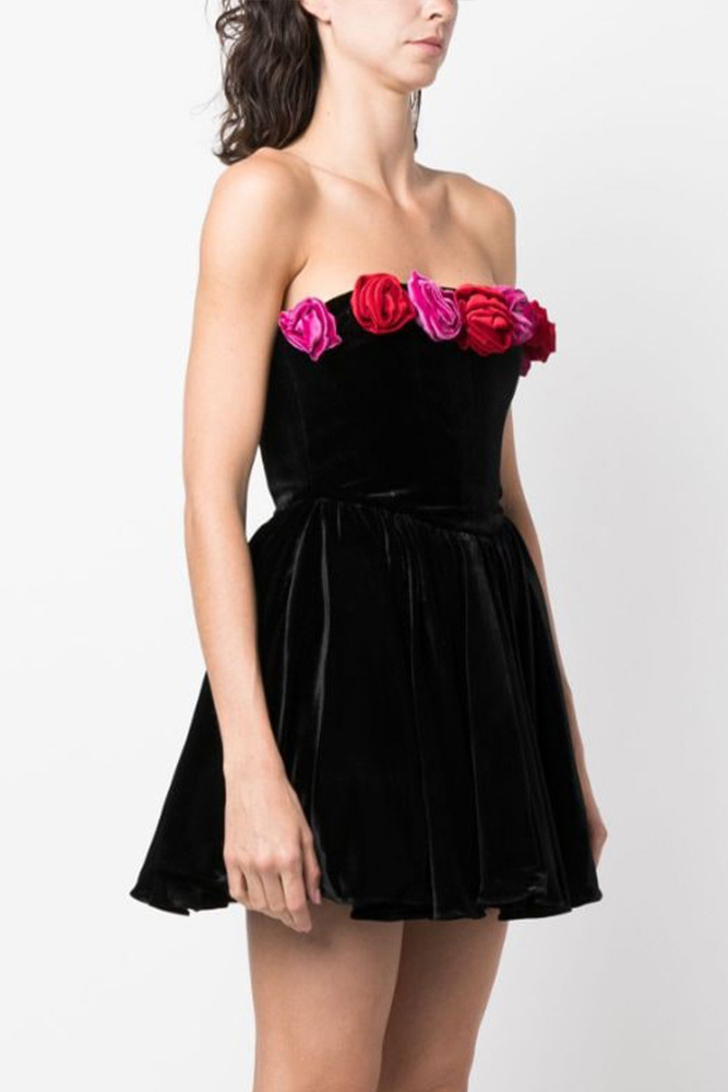 acelimosf™-Strapless floral embellished contrast color evening dress