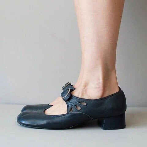Mary Jane Leather Comfortable Low-Heeled Buckle Strap Shoes