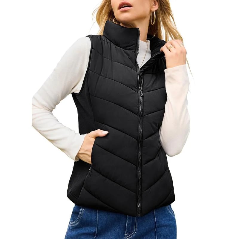 ✨️Womens Sleeveless Zip Up Outerwear Stand Collar Quilted Puffer Vest💗