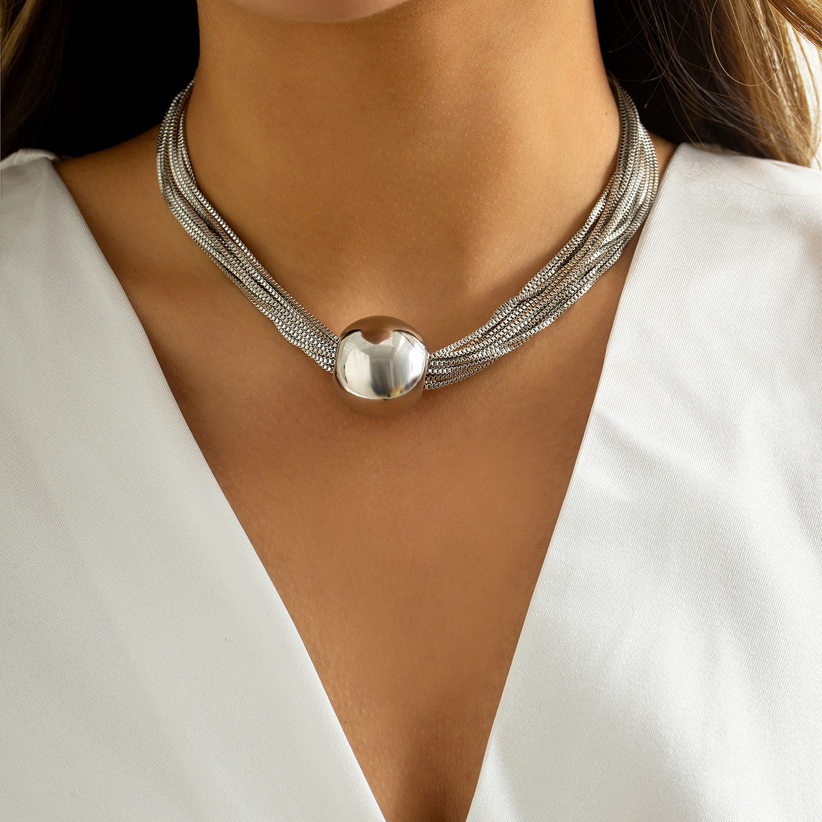 Geometric Sphere Multi-Layer Necklace