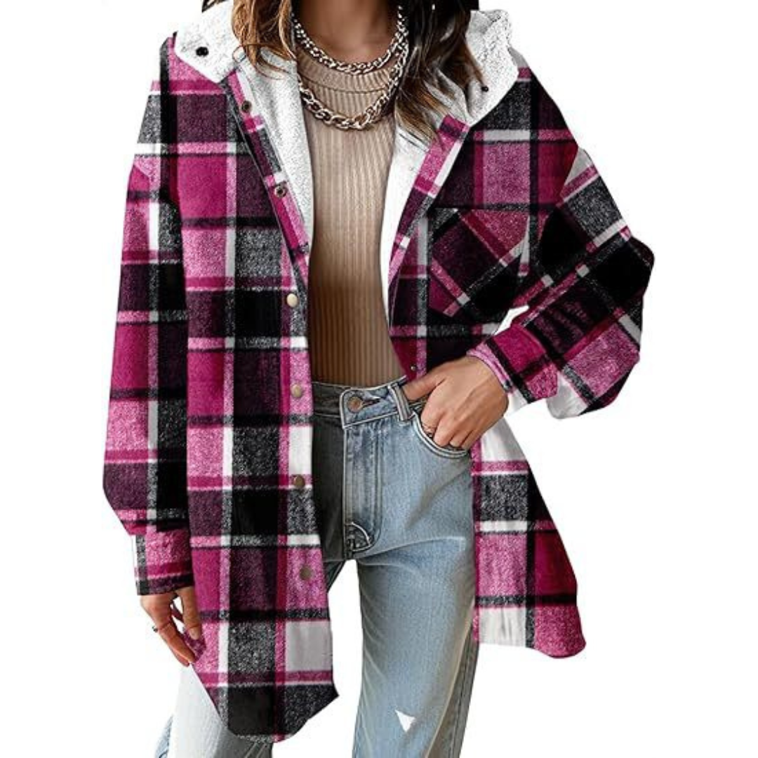 TALLULAH - Relaxed Fit Hooded Plaid Jacket