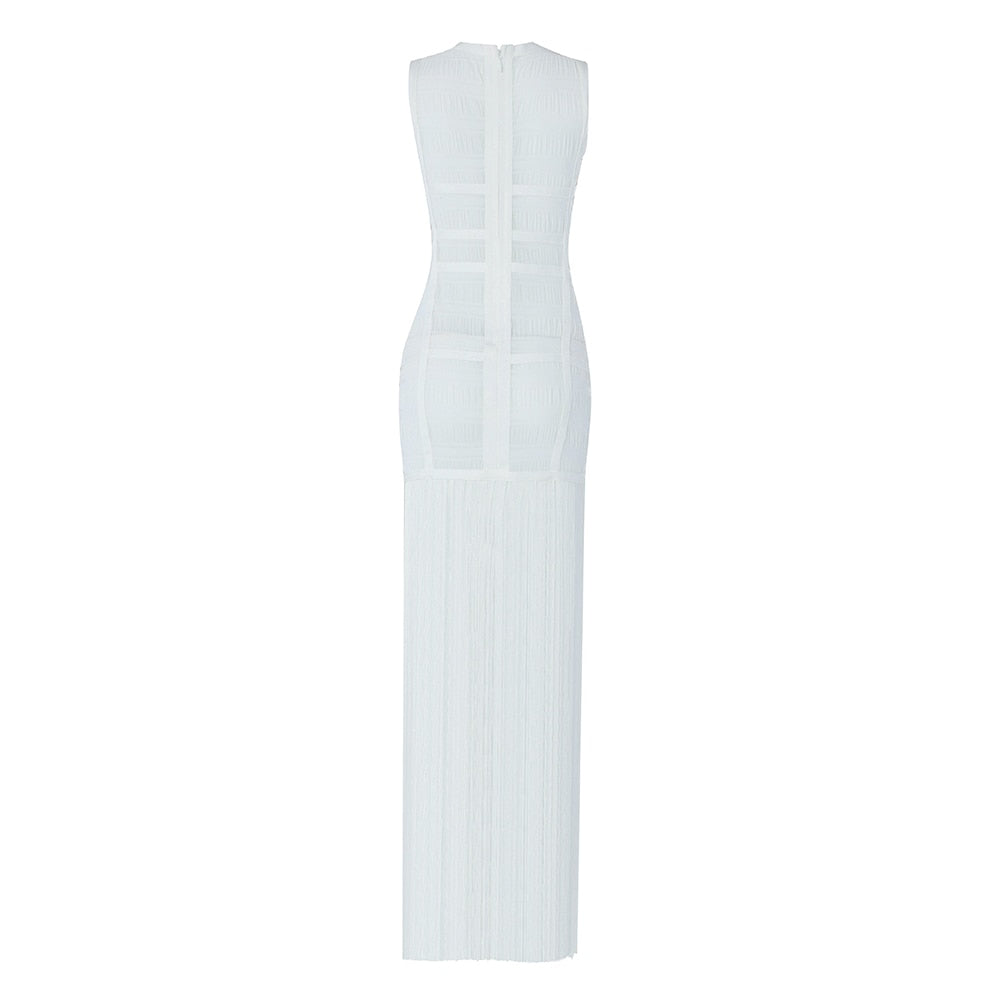 acelimosf™-Hollow Fringe White Sleeveless One-piece Dress Summer Party Gathering Dresses