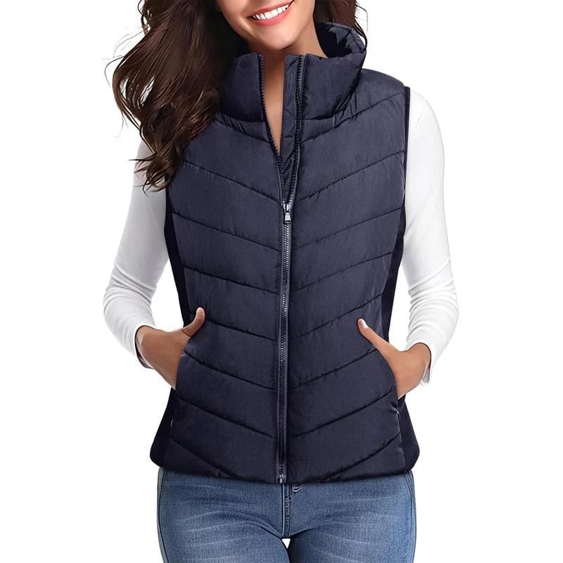 ✨️Womens Sleeveless Zip Up Outerwear Stand Collar Quilted Puffer Vest💗