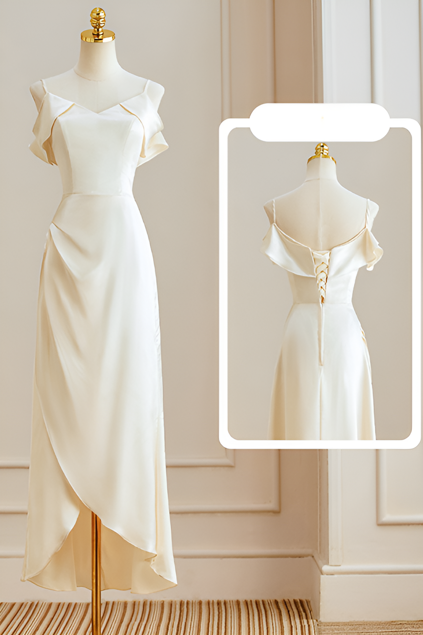 acelimosf™-Champagne satin bridesmaid dress new high-end dress