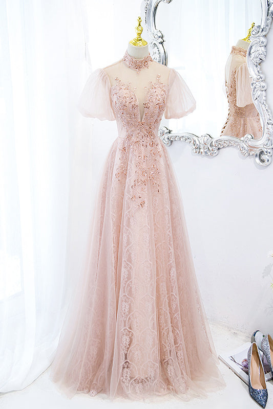acelimosf™-Pink lace evening gown