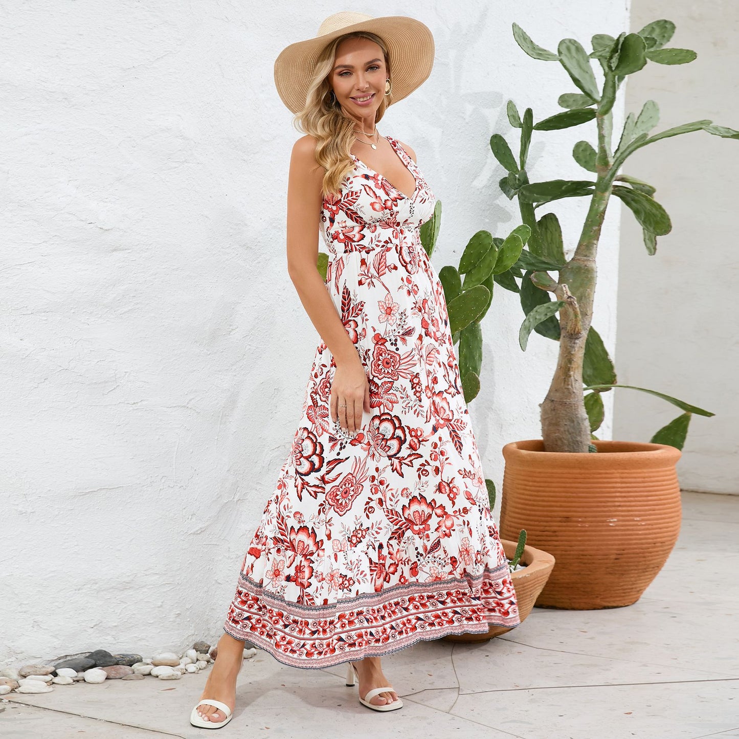 acelimosf™-Vintage Floral Print Summer Maxi Dress