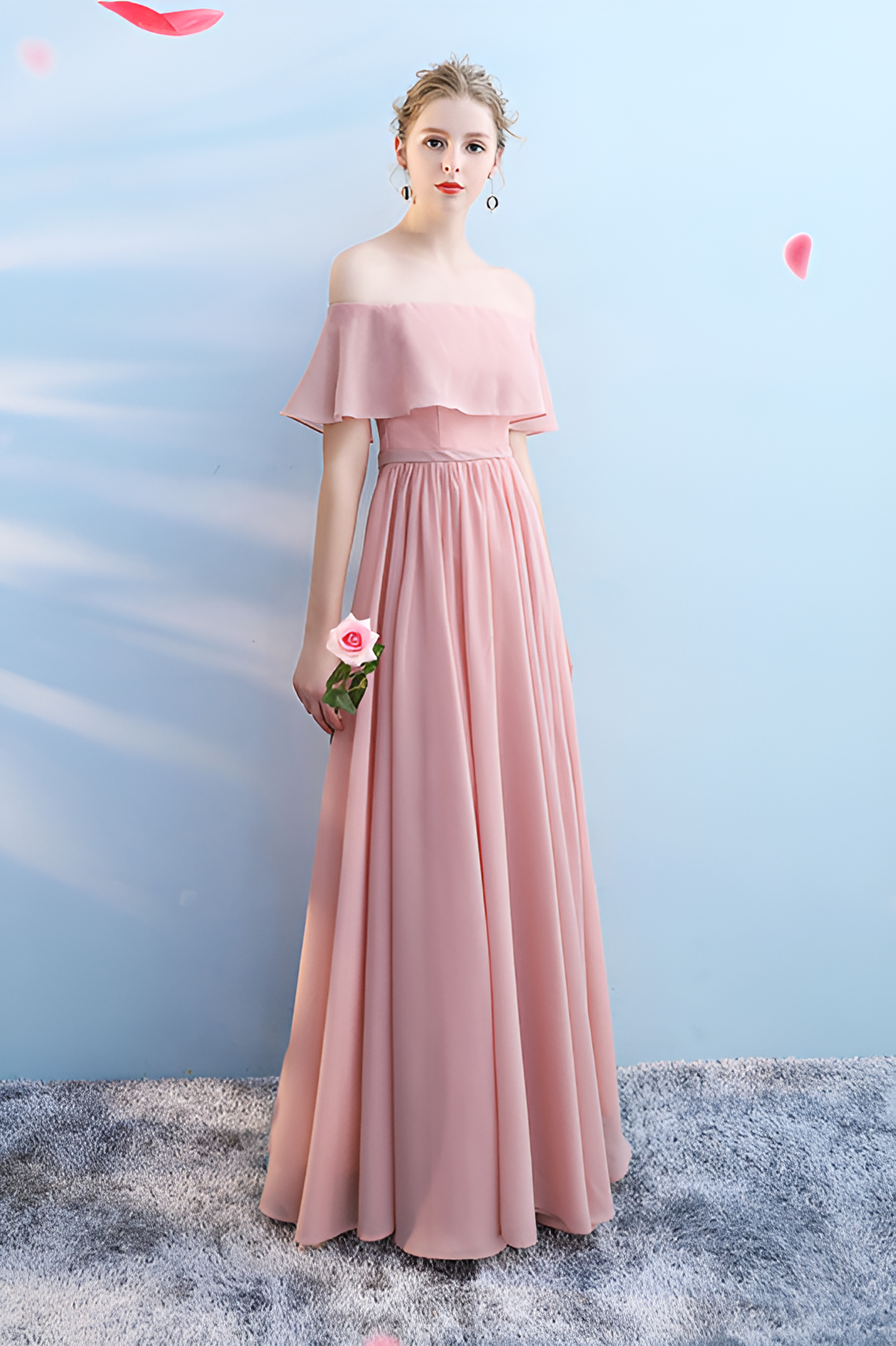 acelimosf™-Bridesmaid dress annual party banquet pink evening dress