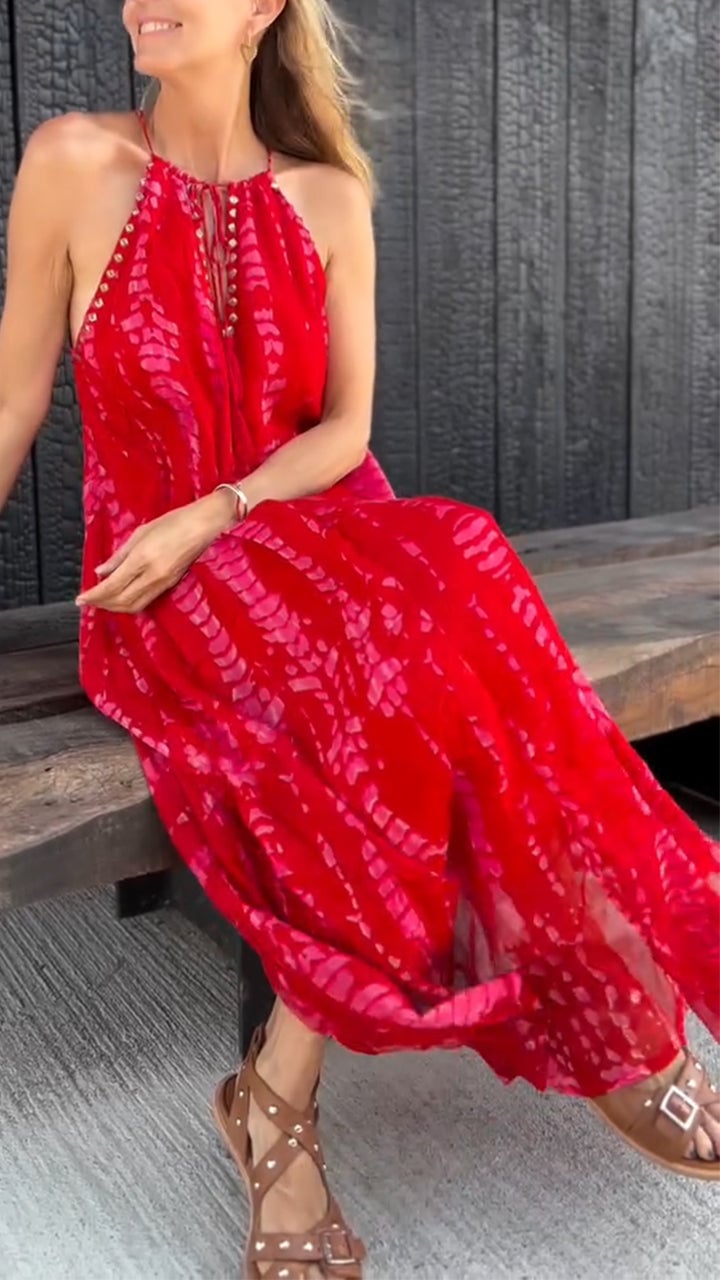 Women's Halter Neck Tie-Dye Holiday Casual Dress