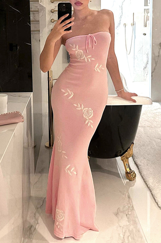 acelimosf™-Sexy Flowers Embroidered Bandage Strapless One Step Skirt Dresses