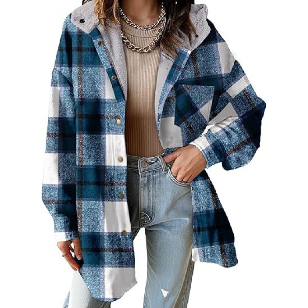 TALLULAH - Relaxed Fit Hooded Plaid Jacket