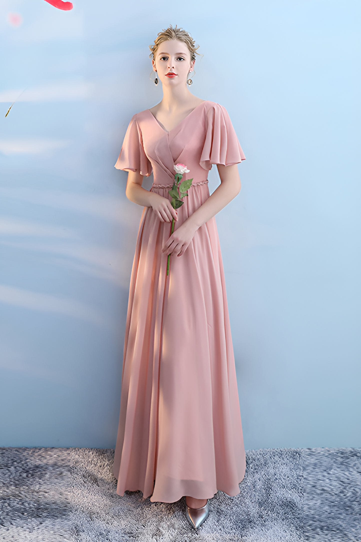 acelimosf™-Bridesmaid dress annual party banquet pink evening dress