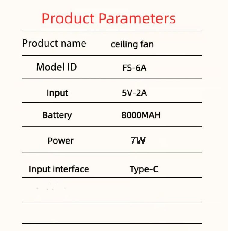 Rechargeable Portable Hanging Fan with LED Light