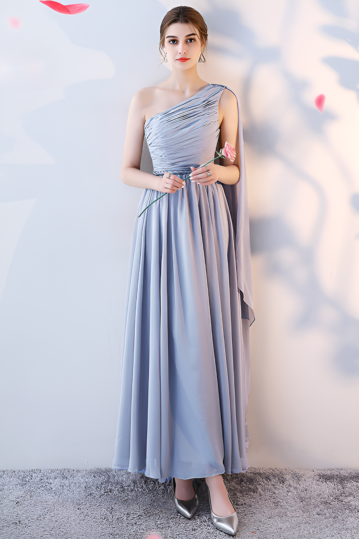 acelimosf™-Bridesmaid dress annual party banquet silver gray evening dress